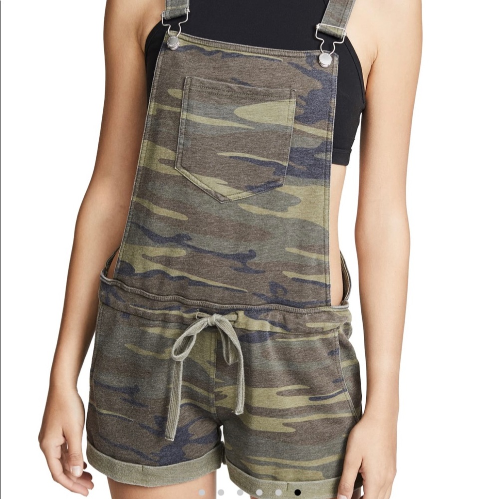 Z Supply Women's Camo Short Overalls in Olive Green